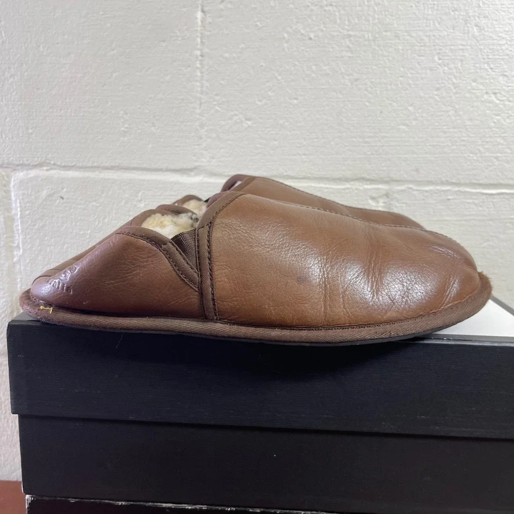 UGG Australia Scuff Romeo II Slippers Brown Leather Shearling Slip On Men's 13